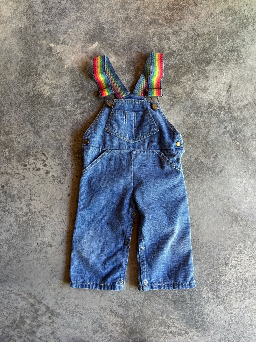 Vintage Ruffniks rainbow strap soft denim overalls made in Canada 1980s / 1990s